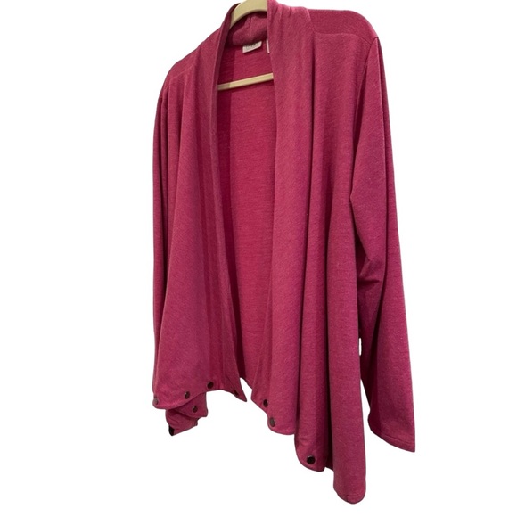 LOGO By Lori Goldstein Draped Throw Cardigan With Stud Detail. Pink 2X - Picture 8 of 12